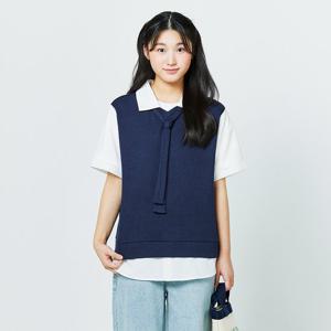 [소이] 여자 여름이월 4부 셔츠 레이어드 니트조끼티(25M5464)