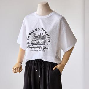 [한정수량] [커스텀에이블] 린넨 캐릭터 레터링 반팔 티셔츠_T2506TS060B