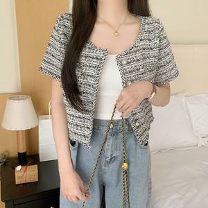 [한정수량] [올리비에스클로젯] 진주버튼 포인트 크롭 트위드 자켓_O2506JK018B