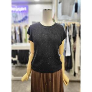 밸리걸 세이브존01 백 진주 포인트 스팽글 캡소매 니트 탑 601720