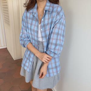 [한정수량] [올리비에스클로젯] 린넨 코튼 체크 루즈핏 셔츠_O2507BL061B