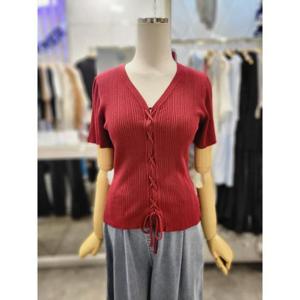 밸리걸 세이브존01 브이넥 크로스 끈 포인트 반팔 골지 니트 608200