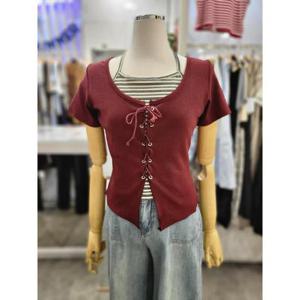 밸리걸 세이브존01 홀터넥 레이어드 반팔 크롭 티셔츠 605710