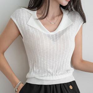 [나크21] 브이넥카라 데일리 반팔 니트티 NK52-TS-88