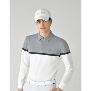 헤지스 골프 25FW 화이트 남성 컬러배색 긴팔 카라 티셔츠 HUTS5C616OW