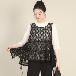 애비뉴투지 엄마옷 레이스 캉캉 리본끈 플레어 시스루 여름 가을 조끼 V09519