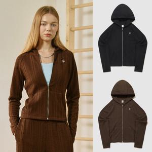 르꼬끄 여성 슬림핏 케이블 자가드 후드 집업 QQ322OFT91