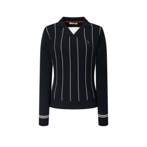 [헤지스골프] 네이비 여성 핀스트라이프 오픈 카라 니트HWSW5C615N3