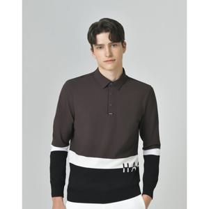 헤지스 골프 25FW 브라운 남성 니트 하이브리드 블루종 티셔츠 HUTS5C615W3