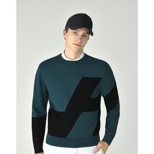 헤지스 골프 25FW 터키쉬블루 남성 H 그래픽 컬러 블록 니트 HUSW5D712T3