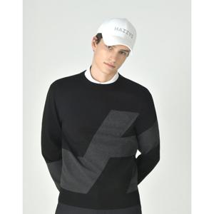 헤지스 골프 25FW 블랙 남성 H 그래픽 컬러 블록 니트 HUSW5D712BK