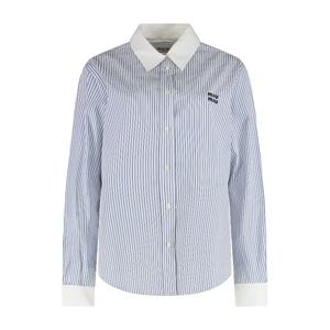 미우미우 스트라이프 로고 버튼 셔츠 MK1972SOOO174T F0W3B