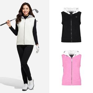 럭스골프 여성 하이브리드 패딩 후드 방풍 니트 베스트 조끼 LB25W514W