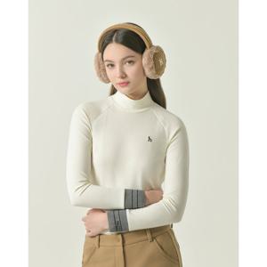 헤지스 골프 여성 25FW 아이보리 여성 기모 하이넥 라글란 절개선 티셔츠 HWTS5D711IV