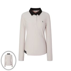 [헤지스골프] 여성 기모 배색 카라 티셔츠 베이지 (HWTS5D712I1)