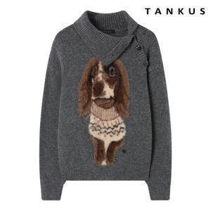 [탱커스] 도그 퍼 자수 숄더 트임 버튼 긴팔 니트 (TX4KP024L0)