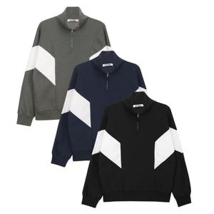 [모로엠]멘즈 캐주얼 기모안감 배색 반집업 맨투맨 5C-TSK-Q050