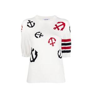 톰브라운 FKA418A Y3006 100 사선완장 앵커 패턴 라운드넥 화이트 여성 반팔