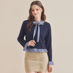 FOCUS  진주 배색 타이 블라우스 PBBF6S1BL5031