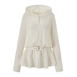 [탱커스]소프트 자가드 믹스 벨티드 후드 블라우스 (TY1BL003L0)