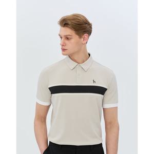 헤지스 골프 26SS 베이지 남성 컬러배색 반팔 카라 티셔츠 HUTS6B351I1