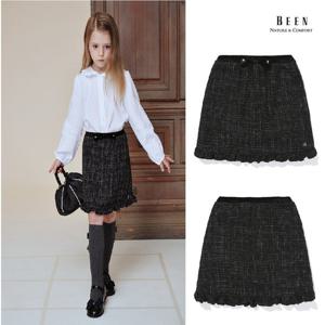 [빈BEEN]BA12SK01BK블랙 트위드 프릴 스커트
