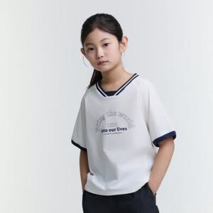 [내셔널지오그래픽키즈]K252GTS010 여아 우븐 반팔티 WHITE