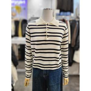 밸리걸 세이브존01 봄 가을 스트라이프 카라넥 크롭 긴팔 니트 617960