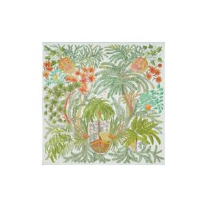 Hermes에르메스 르 쟈뎅 데 페인트레 더블 페이스 스카프 90 블랑 베르 오랑쥬 퀴 H903908S08