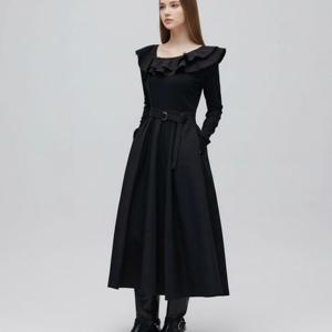 [에고이스트]러플 넥 우븐 패치 롱 원피스 ES1WO160