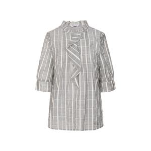 [택가 185,000원] 크로커다일레이디 스탠드넥 러플 포인트 체크 블라우스_CLEMBL111