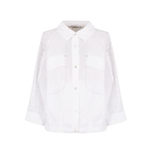 [택가 185,000원] 크로커다일레이디 시어배색 스티치 포켓 셔츠형 블라우스 _CLEMBL129