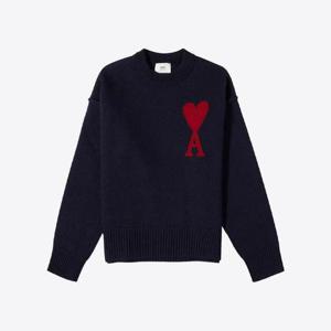 아미 남성 빅 하트로고 크루넥 울 스웨트 니트 네이비 UKS006 018 4005