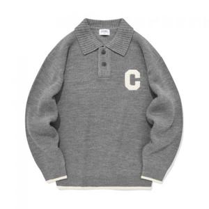 커버낫 C 로고 카라 니트 멜란지 그레이 395187
