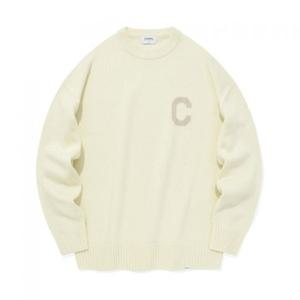 커버낫 미들 C 로고 크루넥 니트 아이보리 394955