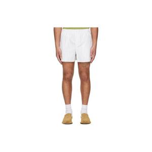 AMI Paris 반바지 오프 화이트   그린 코튼 엘라스틱 쇼츠 261482M193001
