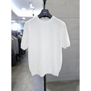 바쏘옴므 세이브존03 바쏘옴므 남자 화이트 와플 라운드 반팔 니트 WSAFA2WR03-A