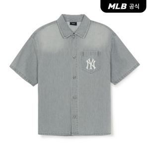 [MLB공식] 26SS 공용 베이직 스몰로고 썸머 텐셀 반팔 데님셔츠 NY (L.Grey) 3ADRB1063-50GRL