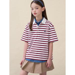 [빈폴키즈] 멀티 스트라이프 럭비 반소매 티셔츠  화이트 (BI6342U041)