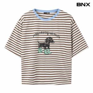 [BNX]스트라이프 배색 프린팅 반팔 티셔츠 (BY1TS012L0)