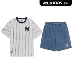 [MLB키즈 공식]26SS 스트릿 베이직 스트라이프 데님 티셔츠세트 NY (L.Blue) 7AS1B0263-50BLL