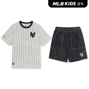 [MLB키즈 공식]26SS 스트릿 베이직 스트라이프 데님 티셔츠세트 NY (L.Grey) 7AS1B0263-50GRL