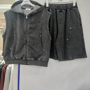 [에꼴리에][모다부평]블랙 데님 쮸리 후드 조끼 바지세트/26B573