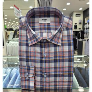 [레노마셔츠]린네혼방 멀티 빅체크 일반핏 긴소매RQSSG1437OR_GN