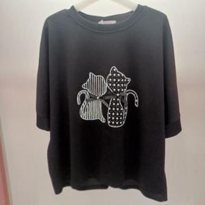 Latium HC06 품편한 비즈리본캣 라운드 5부반팔 데일리 티셔츠 T2623ts04B