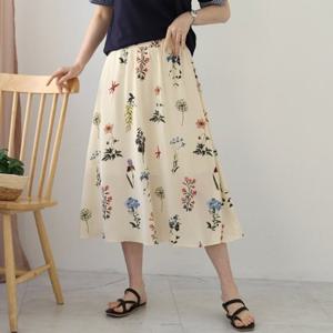 [웬디즈갤러리]플라워 플레어 롱 스커트 /허리밴딩 군살커버 봄 여름 USK111