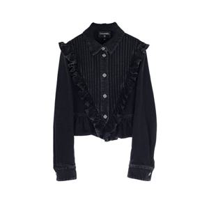 [엘러브] 샤넬 24A 공방컬렉션 프릴 워싱데님 자켓 34 블랙 6ET0582