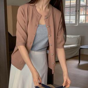 [다잇템]여자 민무늬 비스코스 단추 봄니트 가디건 (31635201A)