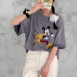 [다잇템]여성 나염 염색 피그먼트 반소매 티셔츠 (37676015A)