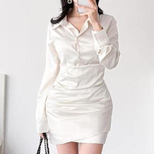 [다잇템]여자 새틴 슬림핏 잔주름 30대 미니원피스 (30545977A)